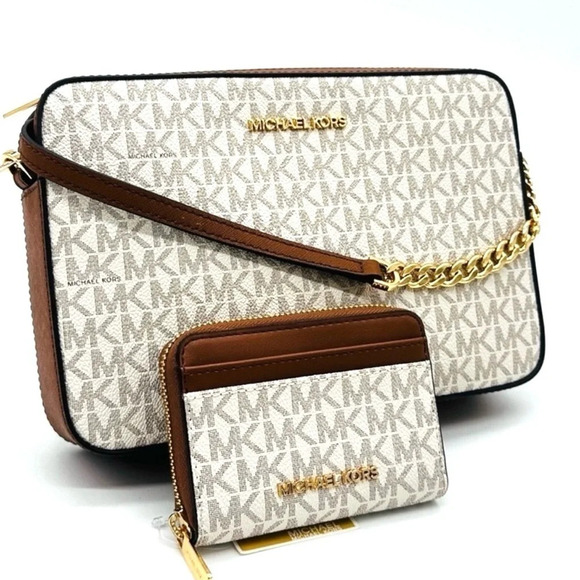Michael Kors Large EW Crossbody Bag & Jet Set Travel MD ZA Card Case Wallet - Picture 1 of 10